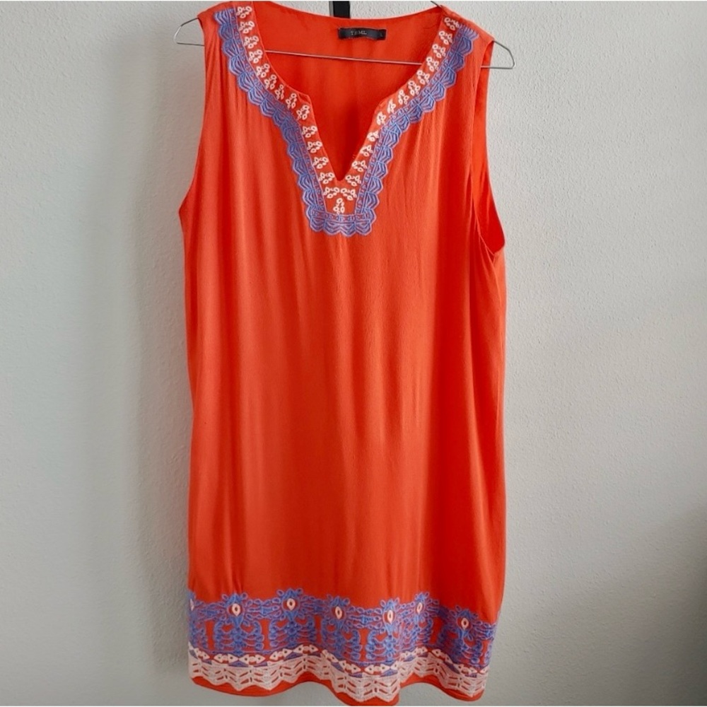 Orange Embroidered Boho Lined Summer Dress for work and play